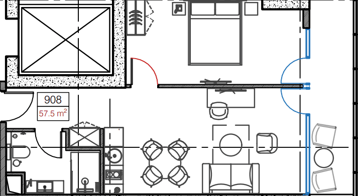 1-bedroom apartment, 57.5 m², 9 floor in "Cube"