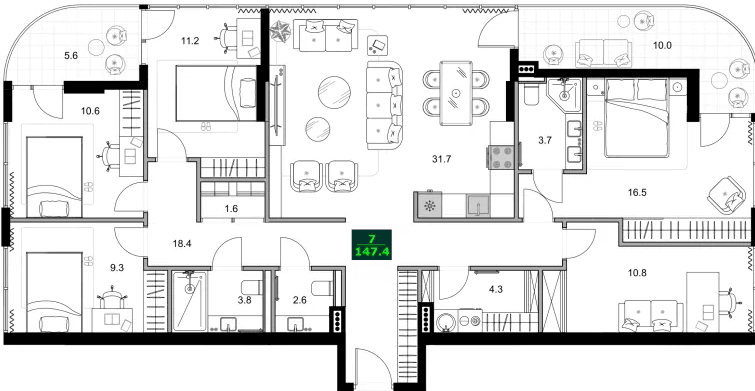4-комнатная квартира, 147.4 м², 6 этаж в ЖК "SUMMER 365"