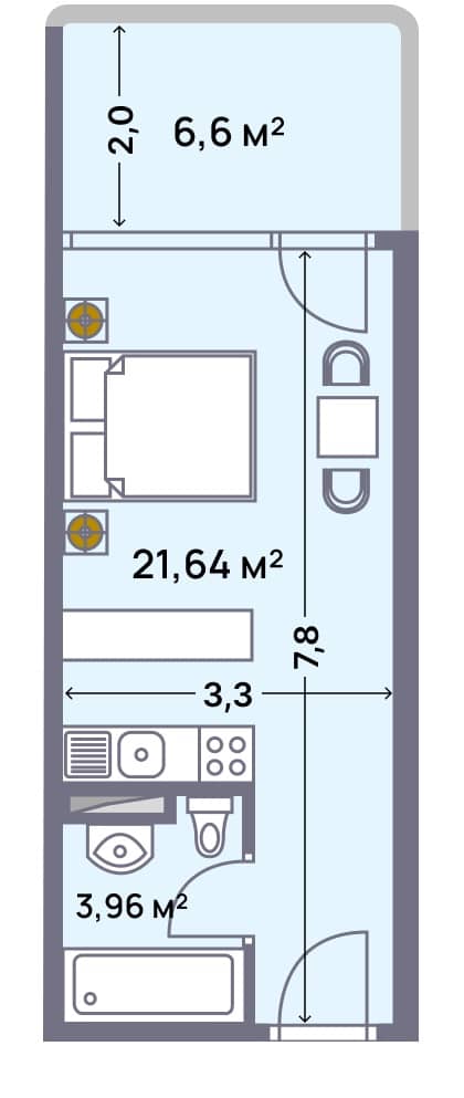 Квартира, 32.2 м², 9 этаж в ЖК "Wyndham Grand Aqua"