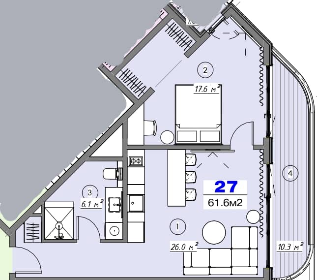 1-комнатная квартира, 67 м², 4 этаж в ЖК "Royal Residence Botanico"