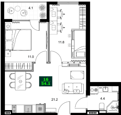 3-bedroom apartment, 54.1 m², 4 floor, SUMMER 365 in Batumi