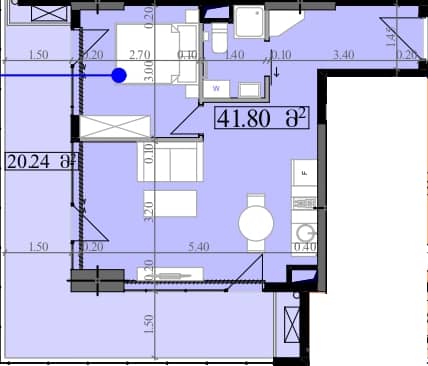 1-bedroom apartment, 62.04 m², 8 floor, Park Tower in Batumi