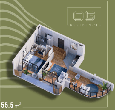 1-bedroom apartment, 55.5 m², 7 floor in "OG Residence"