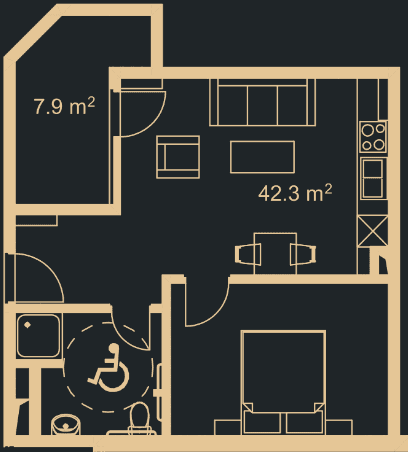 一居室公寓，48.8 m²，14 层，位于“Green Side Gonio”