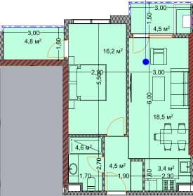 1-комнатная квартира, 56.5 м², 7 этаж в ЖК "OKTO Art House"