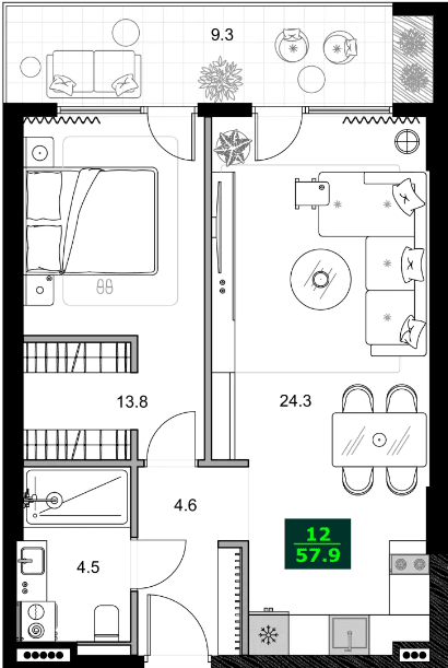 两居室公寓，57.9 m²，6 层，位于“SUMMER 365”
