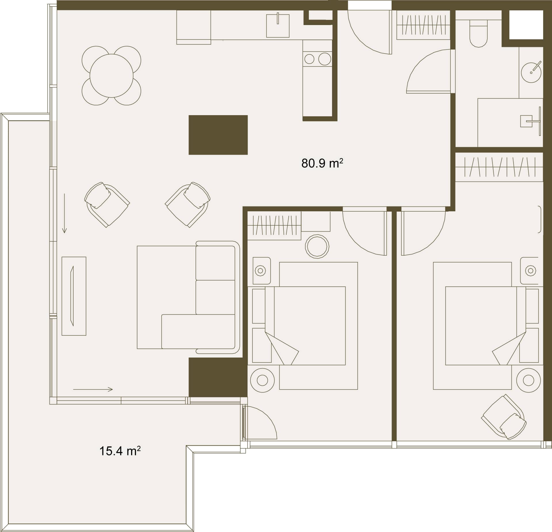 2-bedroom apartment, 97.7 m², Floor 9 in "NEXT GARDENS"