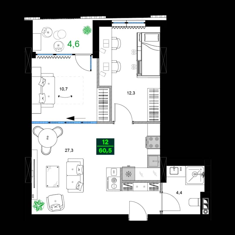 3-bedroom apartment, 60.5 m², 8 floor in "SUMMER 365"