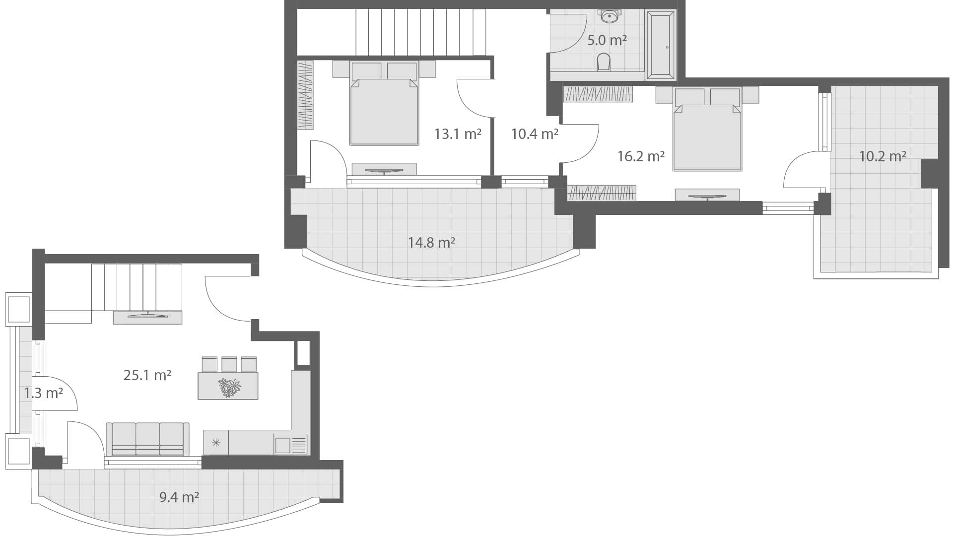 三居室公寓，105.5 m²，4 层，位于“Wyndham Grand Family Club”