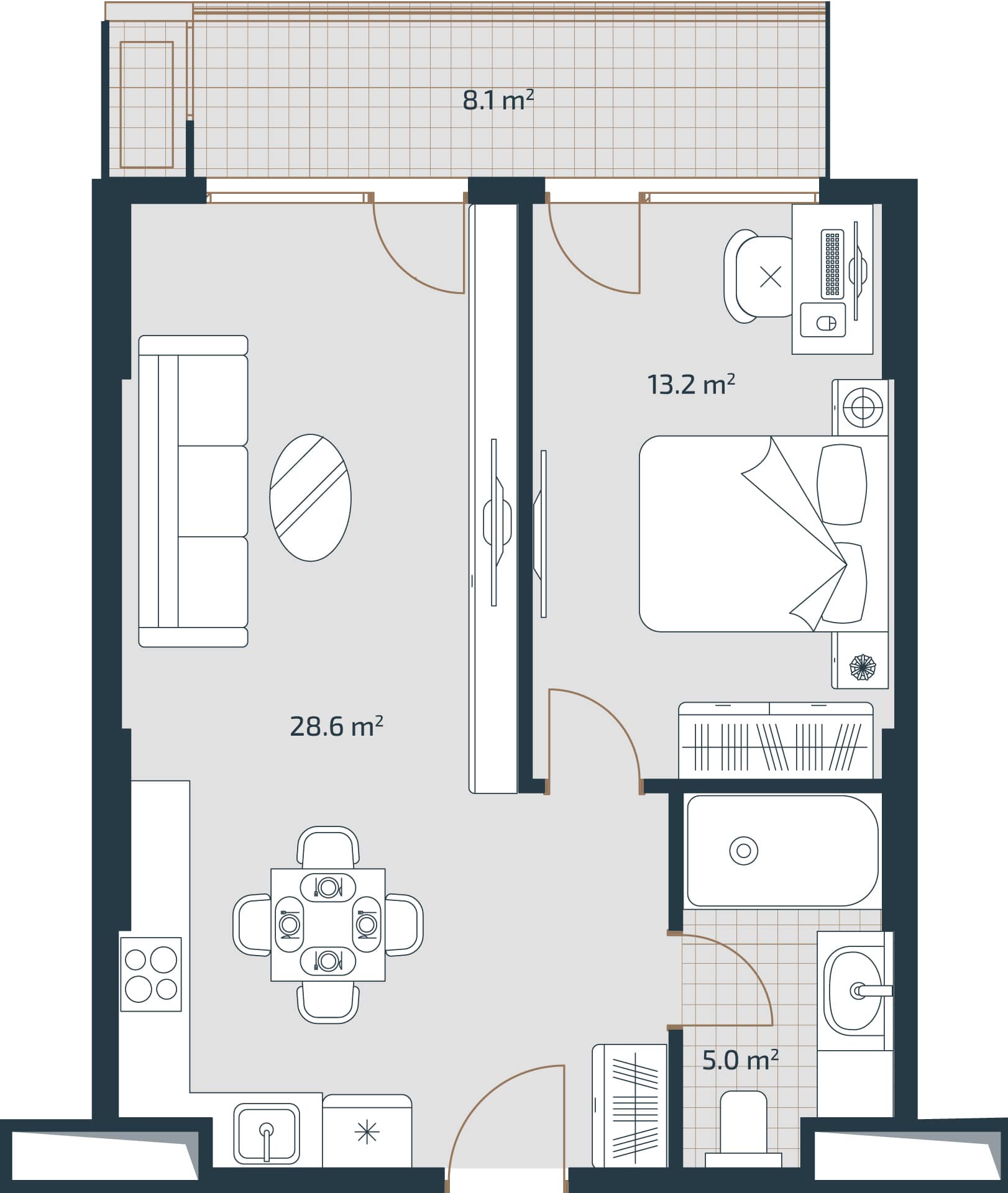 1-bedroom apartment, 54.9 m², Floor 24 in "Artex Parkline"