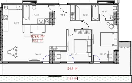 2-bedroom apartment, 109.6 m², 15 floor, Serenade in Batumi