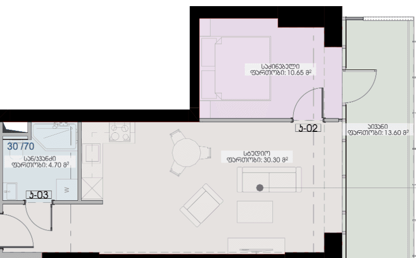 Студия, 59.25 м², 24 этаж в ЖК "Geuz Towers"