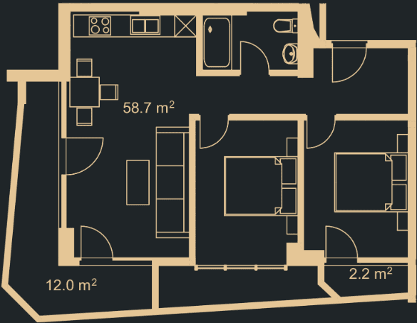 2-bedroom apartment, 72.2 m², 4 floor in "Green Side Gonio"