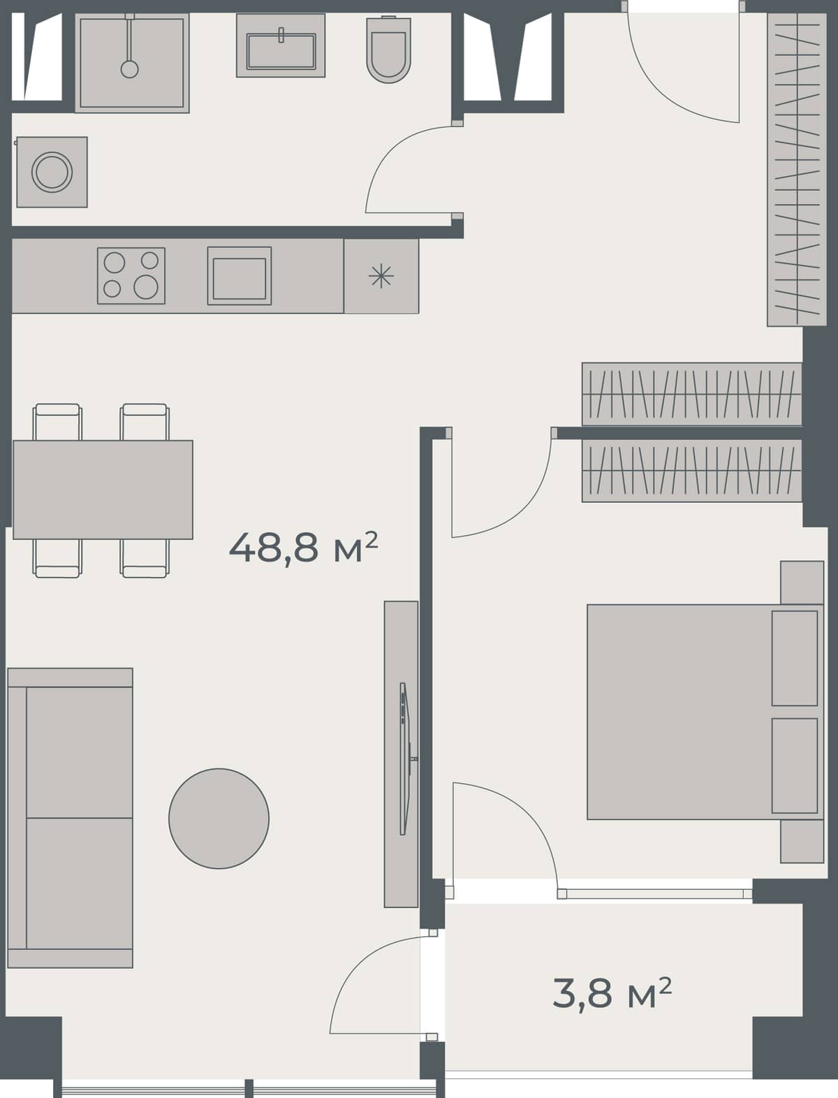 1-комнатная квартира, 52.6 м², 34 этаж в ЖК "One"