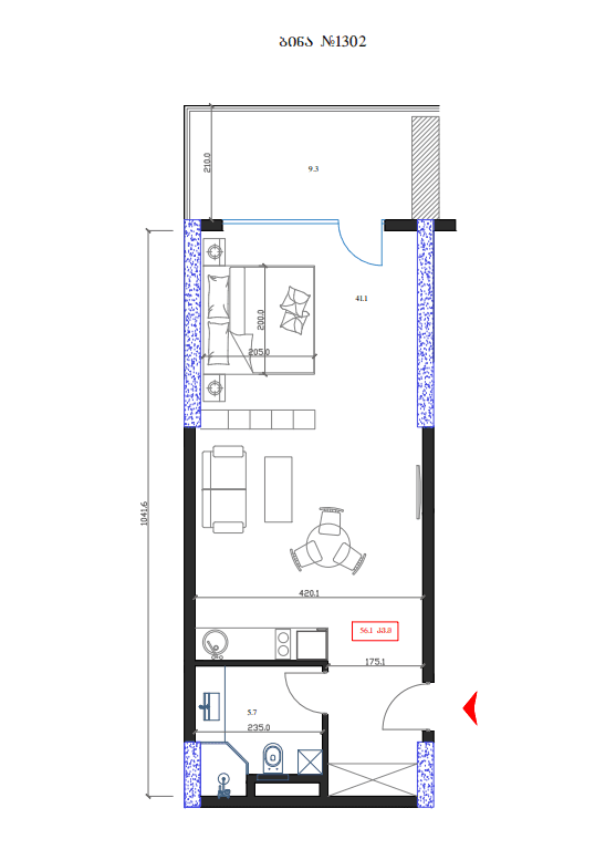 1-bedroom apartment, 56.1 m², 13 floor in "Marina Club"