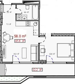 1-комнатная квартира, 58 м², этаж 13 в ЖК "Serenade"
