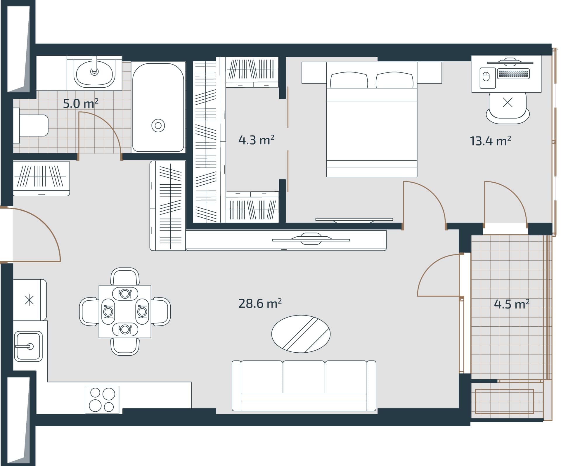 1-комнатная квартира, 55.8 м², 18 этаж в ЖК "Artex Parkline"