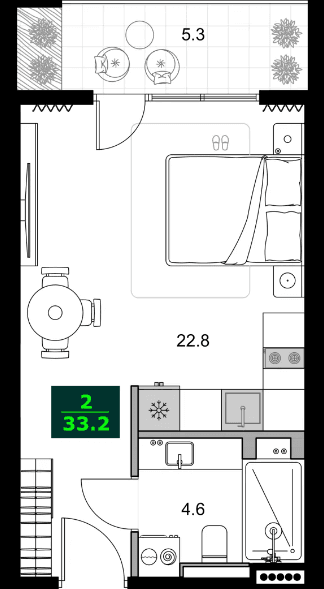 1-bedroom apartment, 33.2 m², 7 floor, SUMMER 365 in Batumi