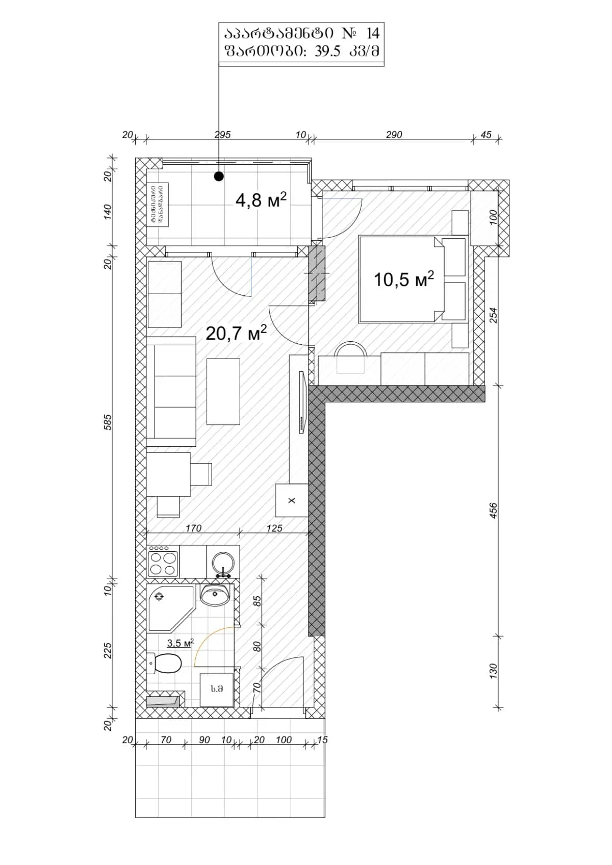 1-bedroom apartment, 39.5 m², 9 floor in "Black Sea Line Residence"