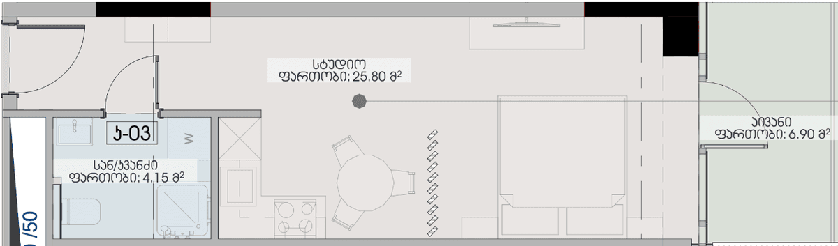 studio, 36.85 m², 20 floor, Geuz Towers in Batumi