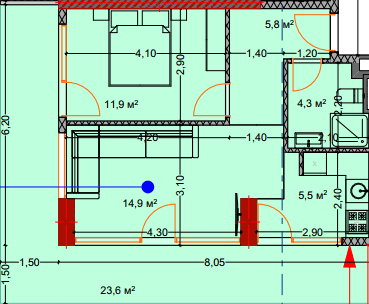 2-bedroom apartment, 67.5 m², 2 floor in "Lagoon Resort"