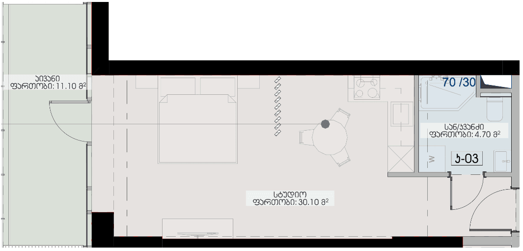 studio, 45.9 m², 26 floor in "Geuz Towers"