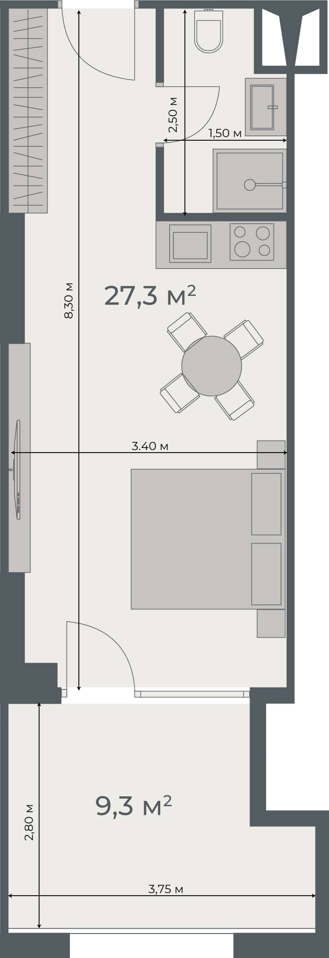 studio, 36.6 m², 25 floor in "One"