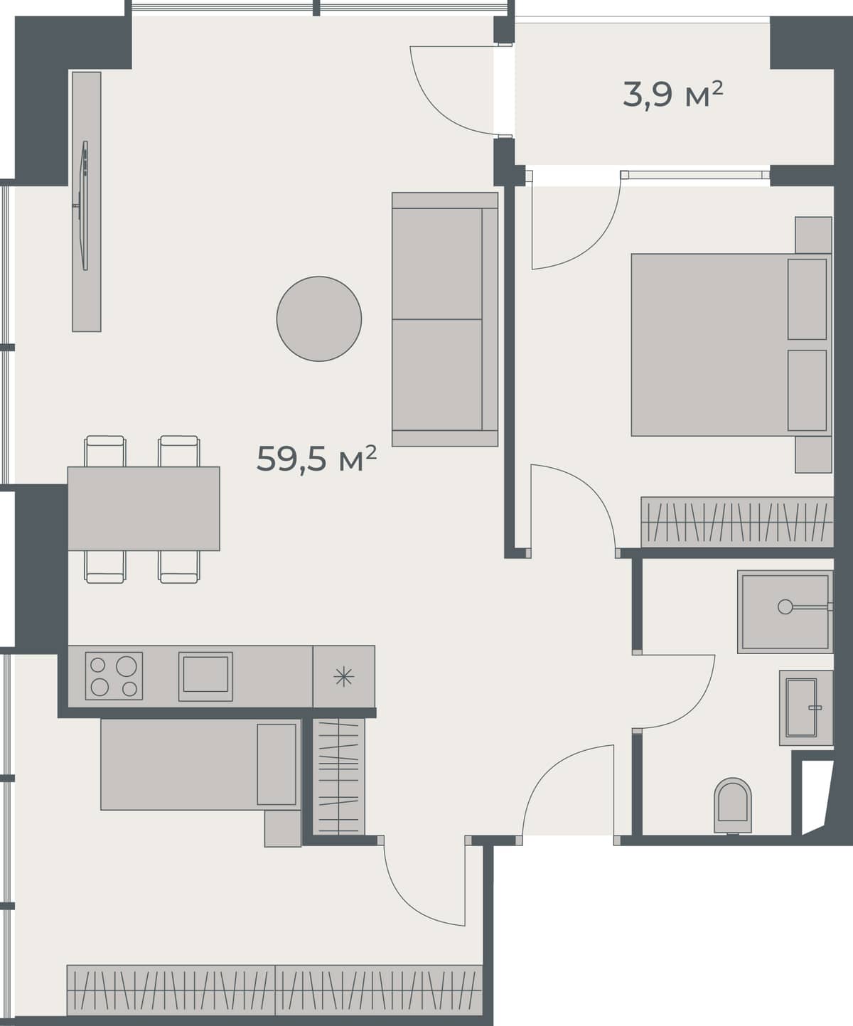 2-комнатная квартира, 63.4 м², 34 этаж в ЖК "One"
