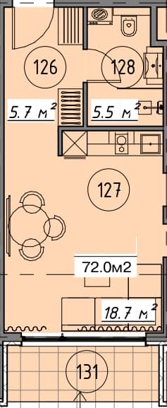 studio, 35.4 m², 1 floor in "Гранд Ботанико Резиденс"