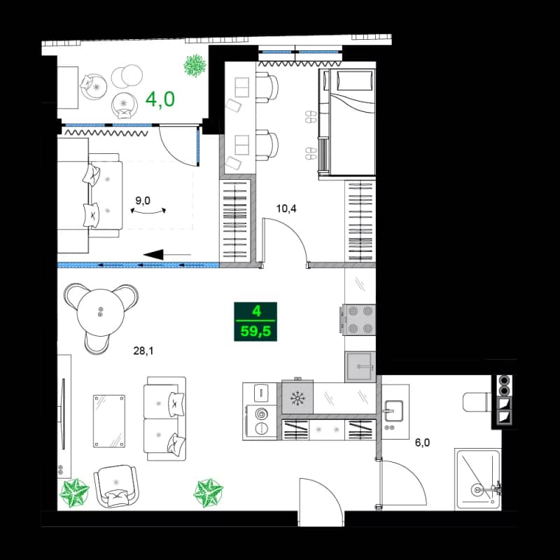 3-bedroom apartment, 59.5 m², 2 floor in "SUMMER 365"