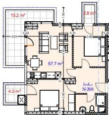 2-комнатная квартира, 79.9 м², 2 этаж в ЖК "Aquapark Residence"