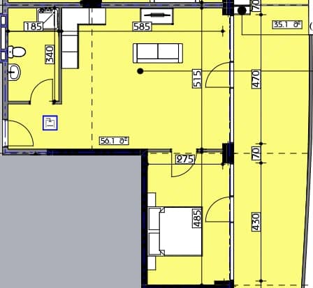 1-bedroom apartment, 91.2 m², 6 floor in "Swiss village"