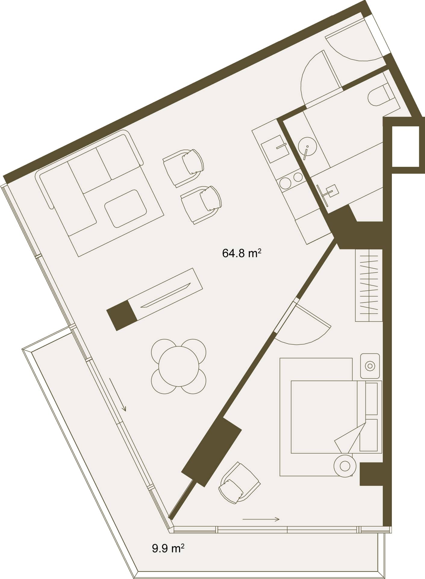 1-ოთახიანი ბინა, 77.6 მ², სართული 10 -ში "NEXT GARDENS"