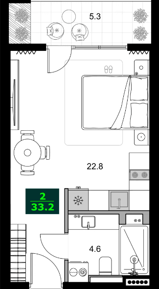 1-bedroom apartment, 33.2 m², 5 floor in "SUMMER 365"