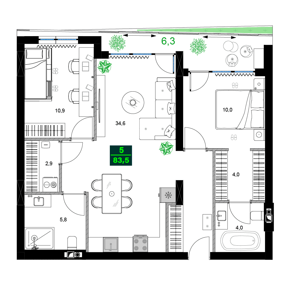 3-bedroom apartment, 83.5 m², 6 floor in "SUMMER 365"