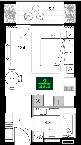 1-комнатная квартира, 33.5 м², 8 этаж в ЖК "SUMMER 365"