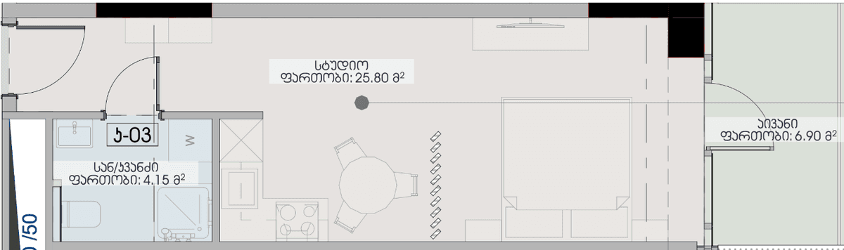 studio, 36.85 m², 23 floor, Geuz Towers in Batumi