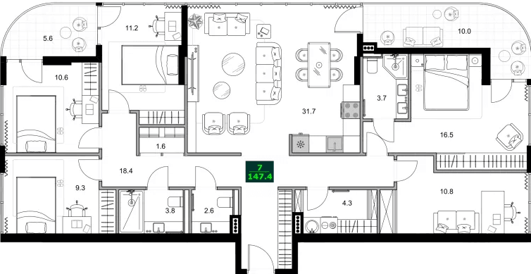 4-комнатная квартира, 147.4 м², 4 этаж в ЖК "SUMMER 365"