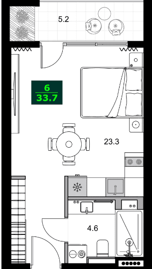 1-bedroom apartment, 33.7 m², 6 floor, SUMMER 365 in Batumi