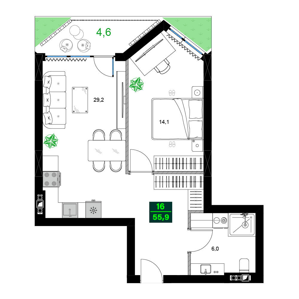 2-bedroom apartment, 55.9 m², 3 floor in "SUMMER 365"