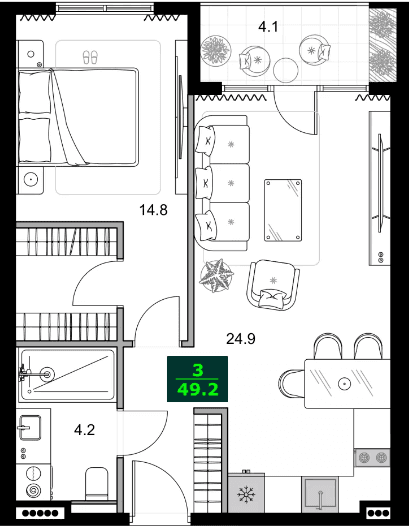 2-bedroom apartment, 49.2 m², 3 floor, SUMMER 365 in Batumi