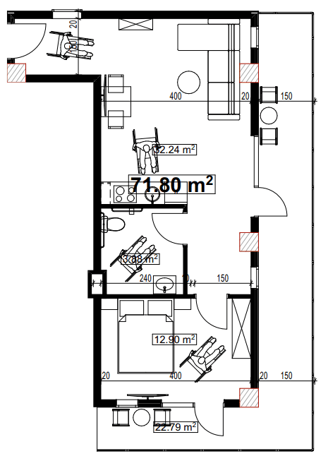 一居室公寓，71.8 m²，3 层，位于“Compact House”