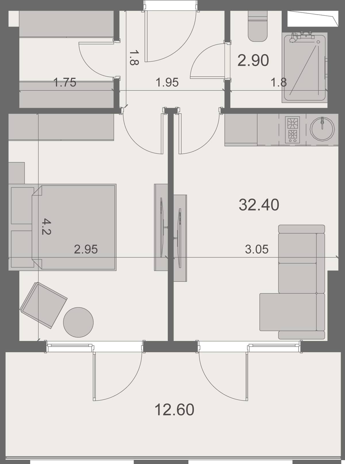 1-bedroom apartment, 47.9 m², 13 floor, Stay & Rent in Batumi