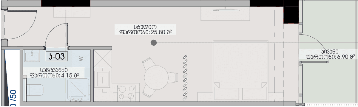 studio, 36.85 m², 24 floor, Geuz Towers in Batumi
