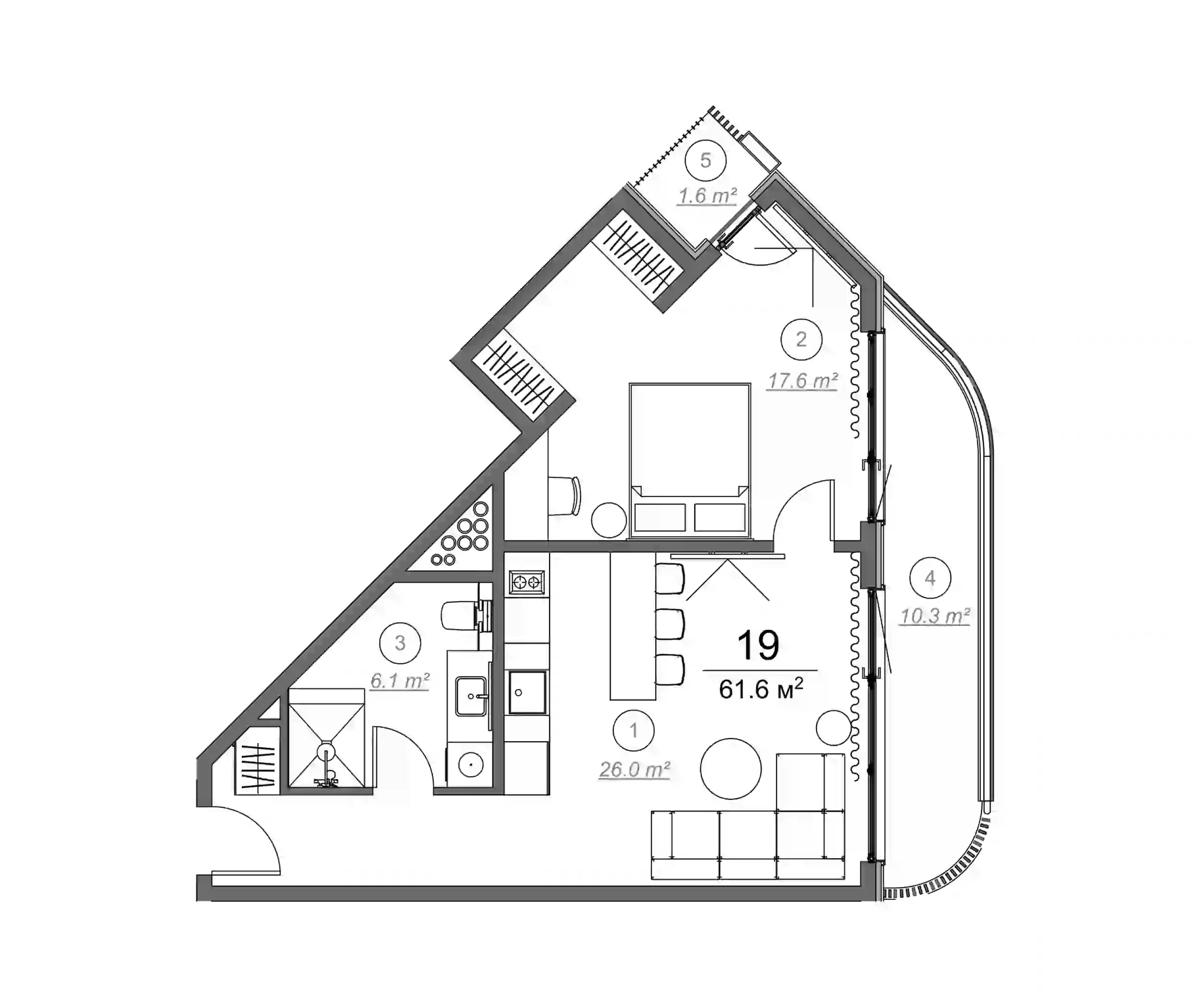 1-bedroom apartment, 61.6 m², 3 floor in "Royal Residence Botanico"