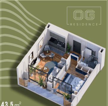 1-bedroom apartment, 43.5 m², 9 floor, OG Residence in Batumi