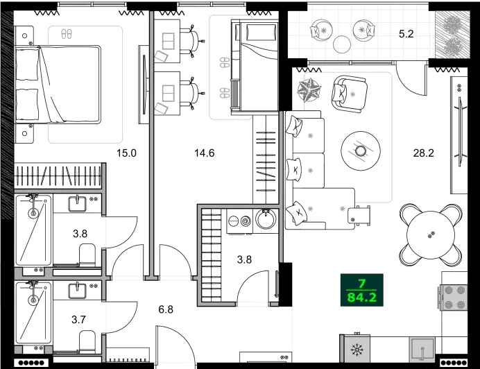 3-bedroom apartment, 84.2 m², 3 floor, SUMMER 365 in Batumi