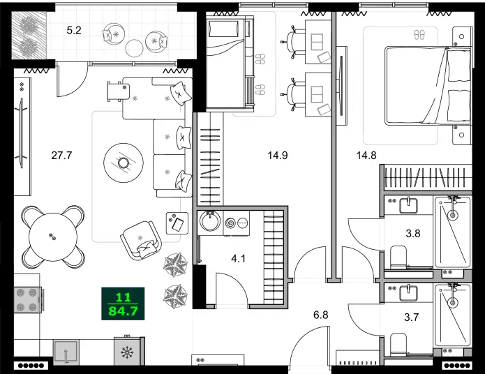 3-bedroom apartment, 84.7 m², 7 floor, SUMMER 365 in Batumi