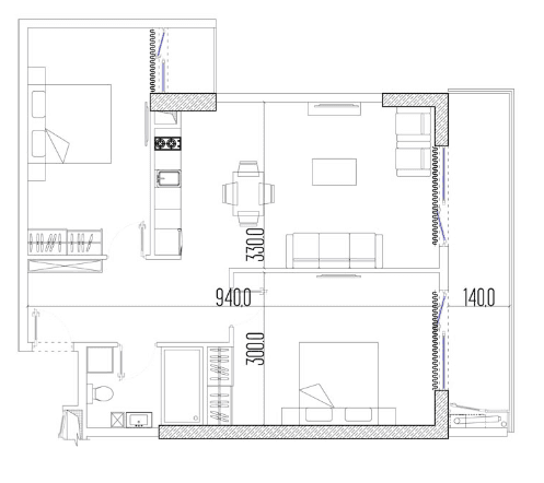 3-bedroom apartment, 72.6 m², 18 floor in "Intourist Residence"