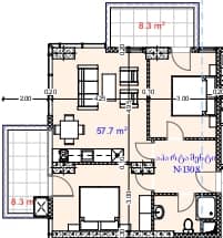 2-bedroom apartment, 74.3 m², 13 floor in "Aquapark Residence"